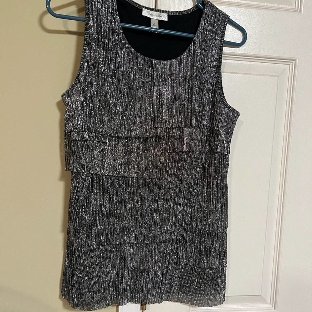 Dress Barn Silver Shiny Layered Blouse - Medium - NWOT
